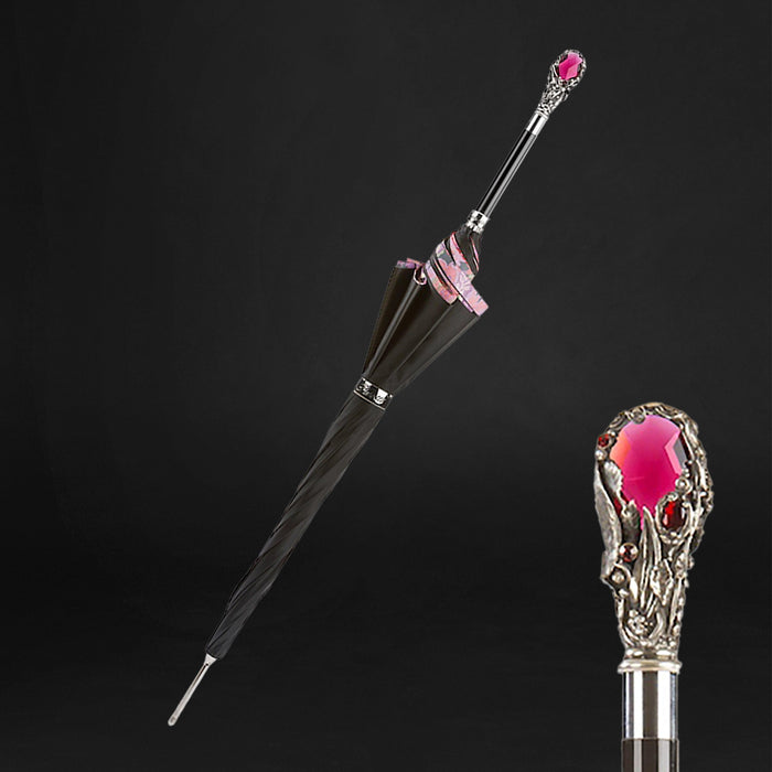 Unique Luxury Red Gem Handle Black Umbrella for Women