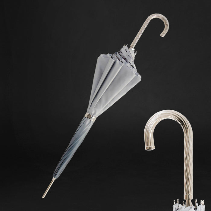 Silver Leopard Print Grey Pearl Handle Umbrella Stylish