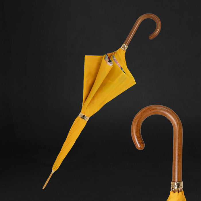 Luxury Women Yellow Umbrella Tropical Interior Design with Wooden Handle