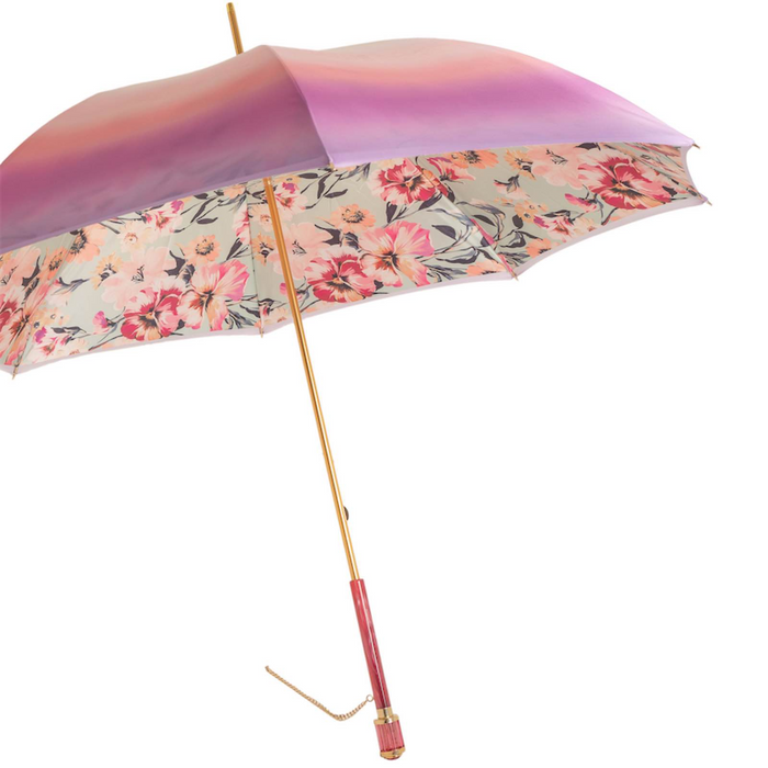 Elegant Pink Ombre Umbrella with Flowered Interior
