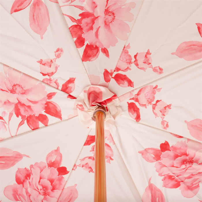 Gold Rose Handle Red Umbrella with Flowered Interior