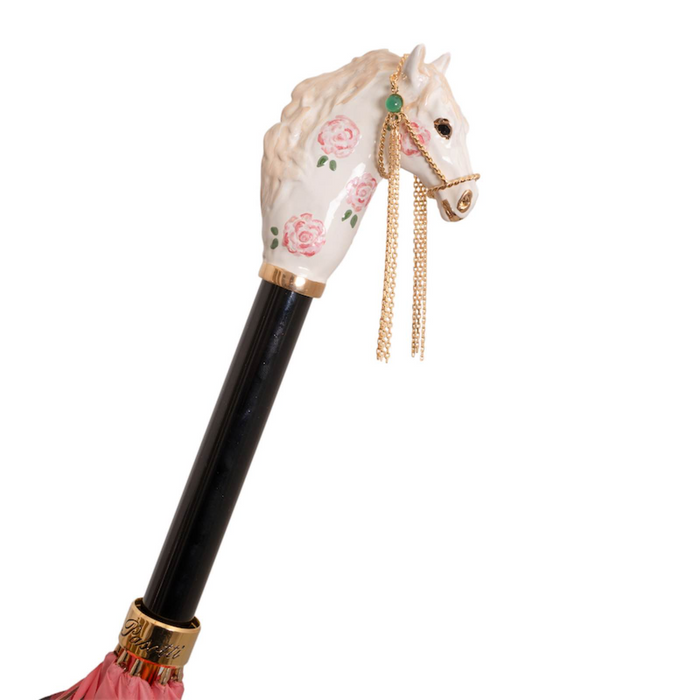 Chic Designer Pink Umbrella with Horse Handle
