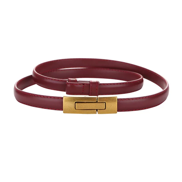 Elegant Skinny Patent Genuine Leather Slim Belt for Dress