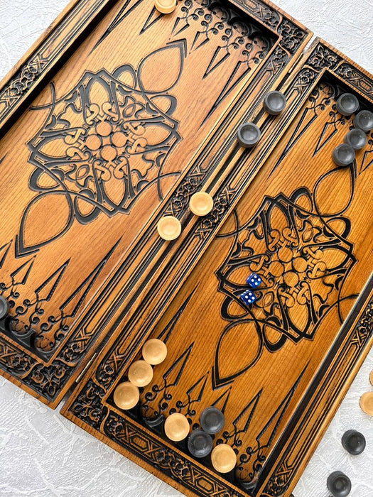 Wooden Backgammon "King Lion", Travel Backgammon Set, Handmade Set