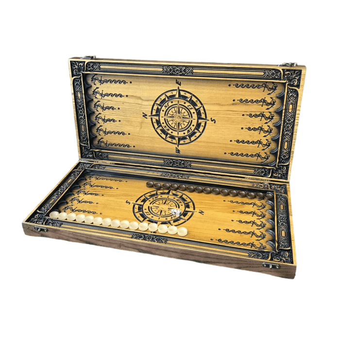 Wooden Backgammon "Compass", Travel Backgammon Set