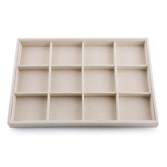 Linen Stackable Jewelry Display Tray with 12 Grids