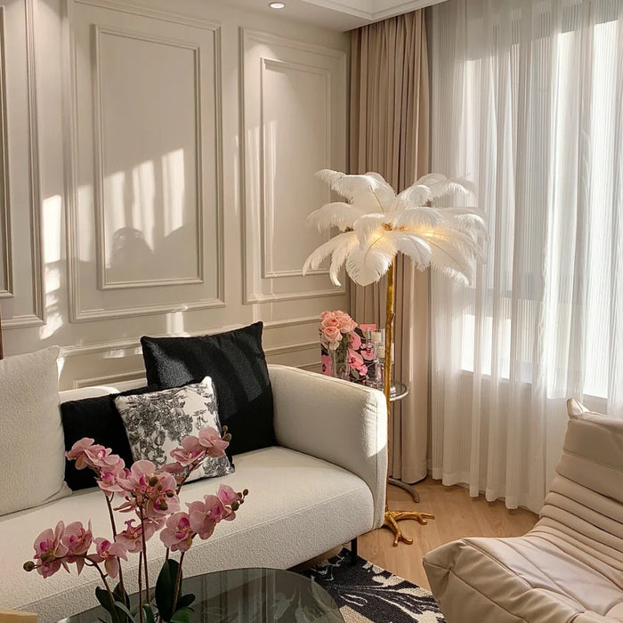 Elegant Feather-Inspired Floor Lamp with a Soft and Luxurious Design