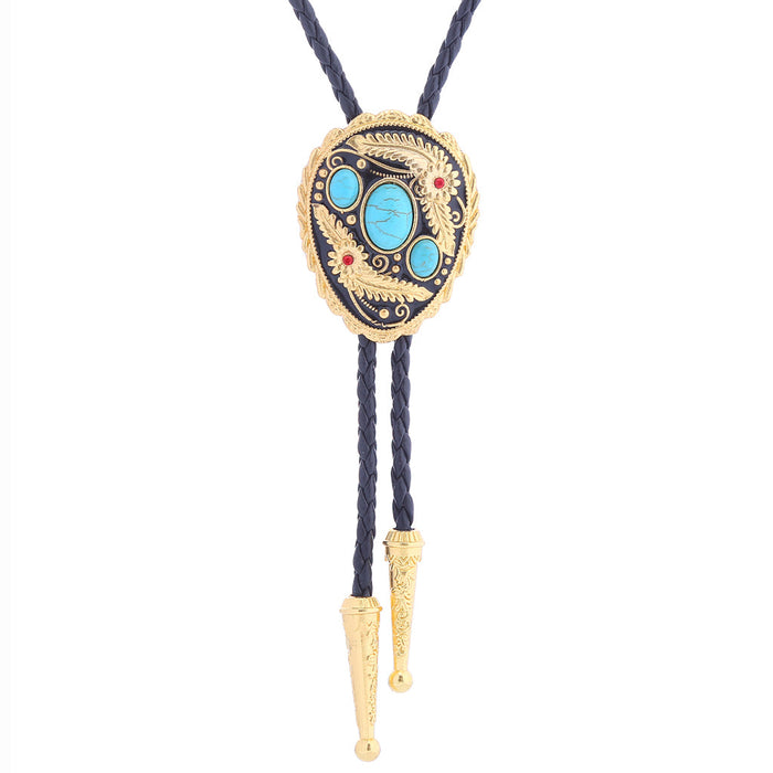 Gold Feather Tie Women Turquoise Western Bolo Tie