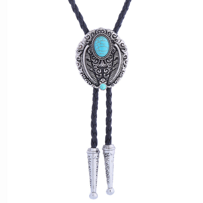 Bolo Tie Turquoise Feather Tie Cowboy Neck Tie Blue