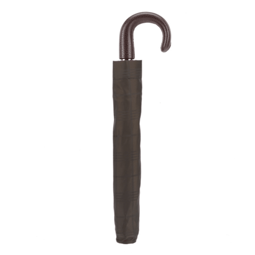 High-Quality Brown Check Umbrella with Leather Handle