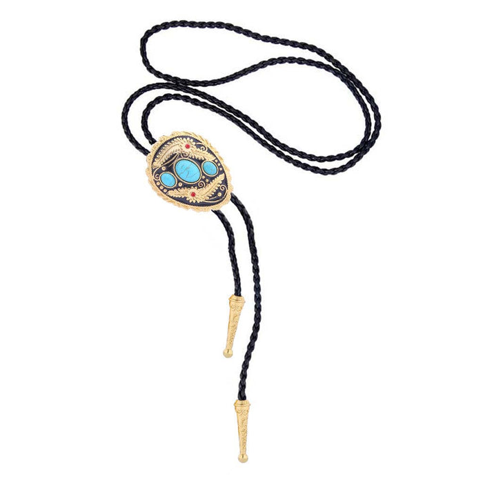 Gold Feather Tie Women Turquoise Western Bolo Tie