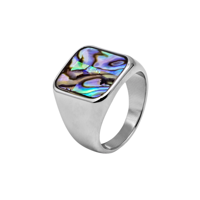 Silver Genuine Abalone Shell Signet Ring