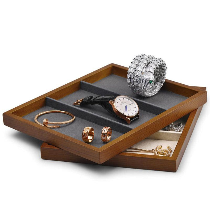 Solid Wood 1:3 Compartment Jewelry Watch Storage Tray