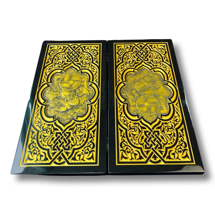 Luxury Black Acrylic Stone Backgammon "Viking", Customized Backgammon Set