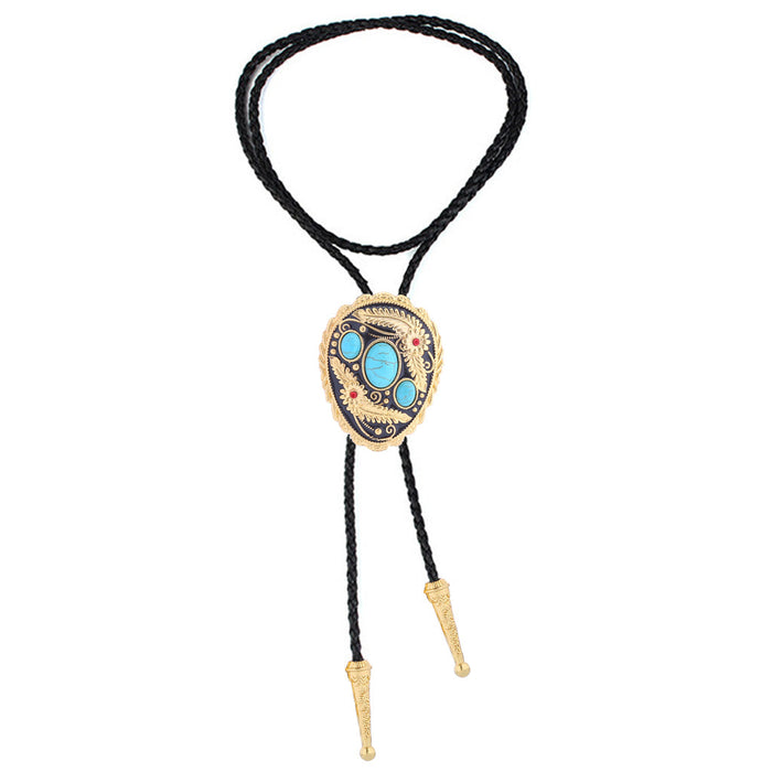 Gold Feather Tie Women Turquoise Western Bolo Tie