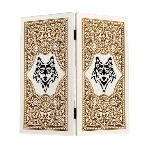 Luxury White Acrylic Stone Backgammon "Wolf" 60×30 cm, Marble Backgammon