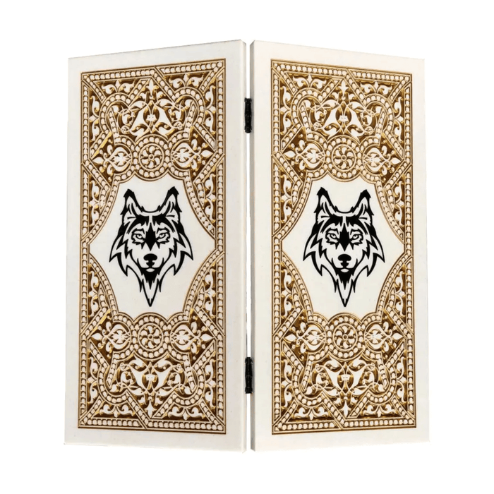 Luxury White Acrylic Stone Backgammon "Wolf" 60×30 cm, Marble Backgammon
