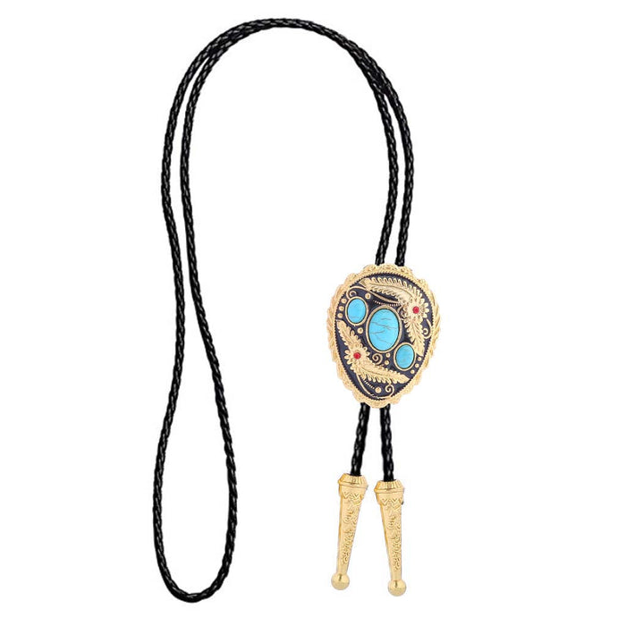 Gold Feather Tie Women Turquoise Western Bolo Tie