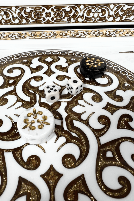 Luxury White Acrylic Stone Backgammon "Pattern" 60×30 cm