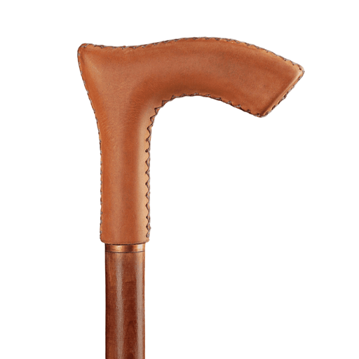 Leather Walking Stick Brown - Elegant Ergonomic Design Handle