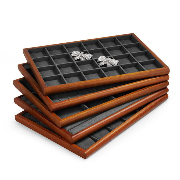 Wood Gray Microfiber Jewelry Display Tray Organizer