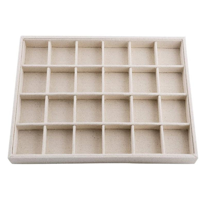 Linen Stackable Jewelry Display Tray with 24 Grids