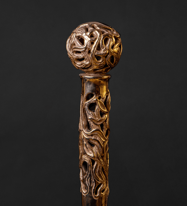 Victorian Antique Walking Stick Presentation Cane - Gold-Tone