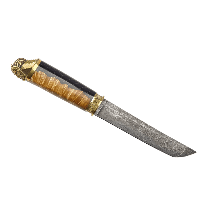Samurai Damascus Steel Knife with Burl Wood Epoxy Handle