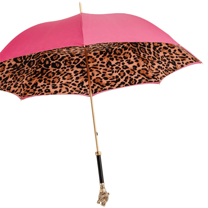 Stylish Leopardized Panther Handle Pink Umbrella