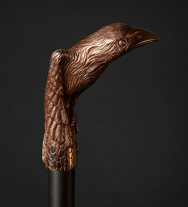 Luxury Crow Walking Stick with Blue Crystals - Artistic Handle