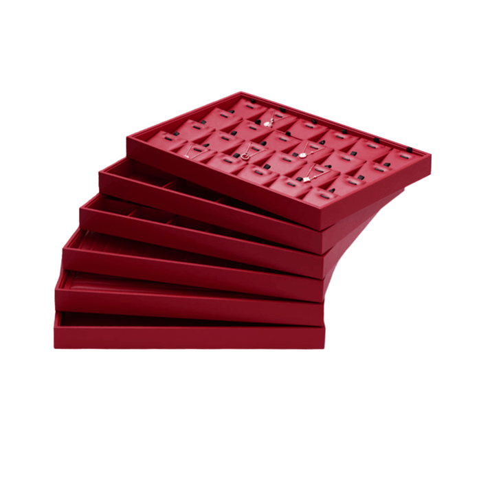 Red Stackable PU Leather Jewelry Display Tray