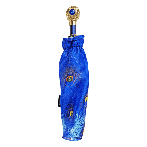 Peacock Design Folding Umbrella with Sapphire Crystals