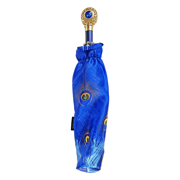 Peacock Design Folding Umbrella with Sapphire Crystals