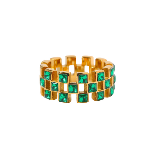 Luxury Green Crystals Golden Ring for Lady