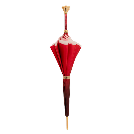 Gold Rose Handle Red Umbrella with Flowered Interior
