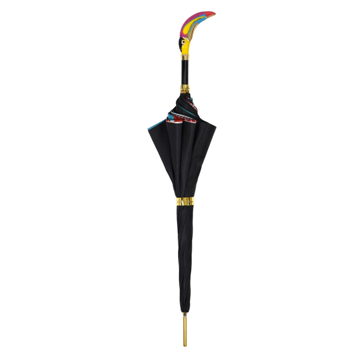 Designer Italian Umbrella with Hand-Enameled Toucan Handle
