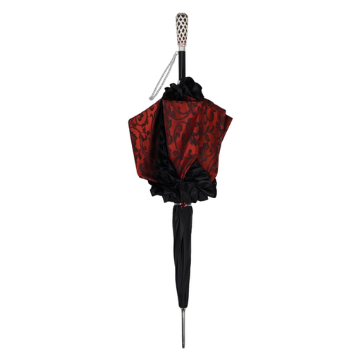 Luxury Umbrella Featuring Black Ruffles and Silver-Plated Accents