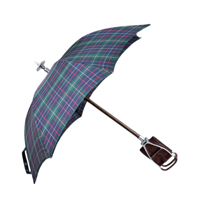 Stylish Tartan Design Handcrafted Leather Seat Umbrella