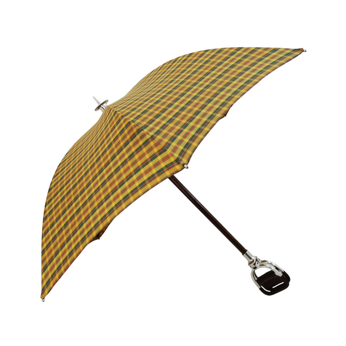 Elegant Multicolored Tartan Handmade Leather Seat Umbrella