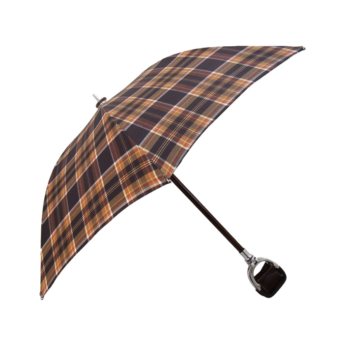 Designer Brown Tartan Handcrafted Leather Seat Umbrella