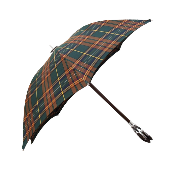 Exclusive Green and Brown Tartan Leather Seat Umbrella
