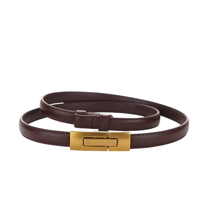 Elegant Skinny Patent Genuine Leather Slim Belt for Dress