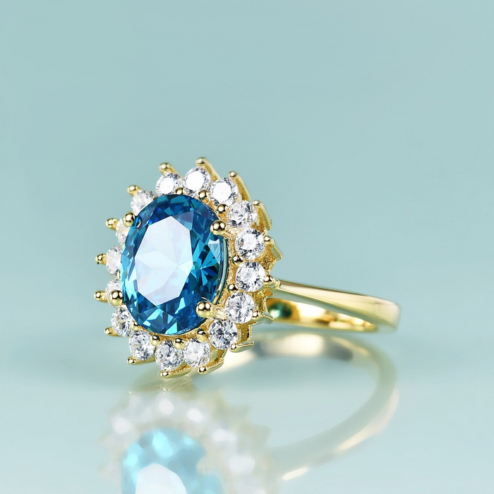 Princess Diana Sapphire Ring Aquamarine Birthstone Ring