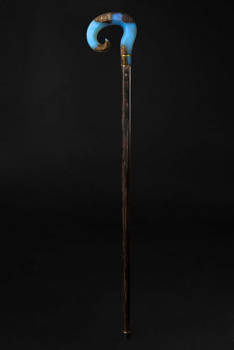 Artistic Walking Cane with Epoxy Resin Handle "Blue Modern"