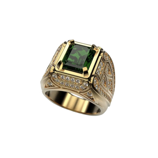 Vintage Golden Ring with Green Gemstone & Crystal Accents