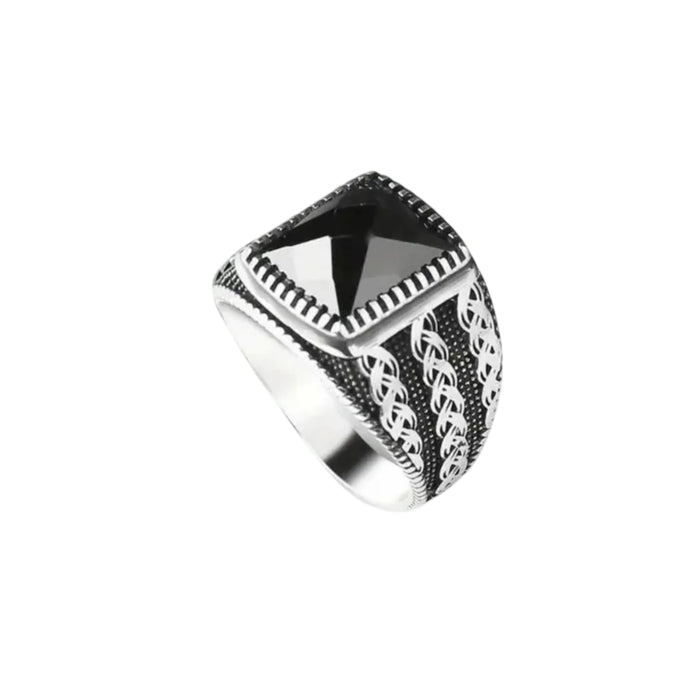 Silvery Alloy Ring with Black Imitation Zirconia for Men & Women