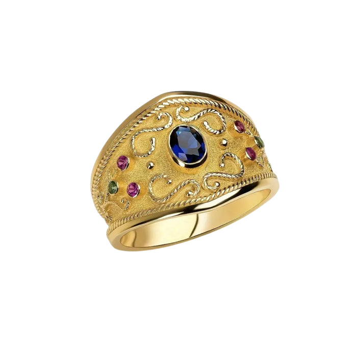 Wide Retro Palace Ring – 18K Gold-Plated with Zirconia Stones