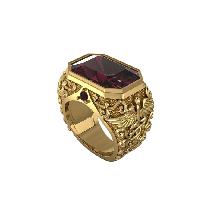Yellow Gold Plated Vintage Snake Ring with Red Synthetic Zirconia