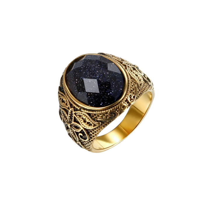 Vintage Stainless Steel Signet Ring with Glass Inlay