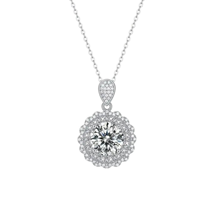 Luxury Moissanite Sunflower Pendant Necklace – Round Cut for Women
